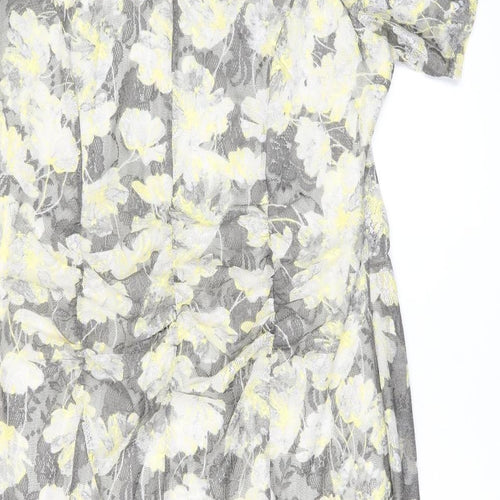 Marks and Spencer Womens Grey Floral Polyester Bodycon Size 20 Boat Neck Button