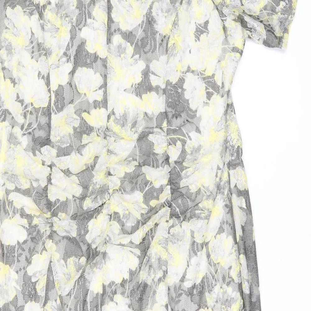 Marks and Spencer Womens Grey Floral Polyester Bodycon Size 20 Boat Neck Button