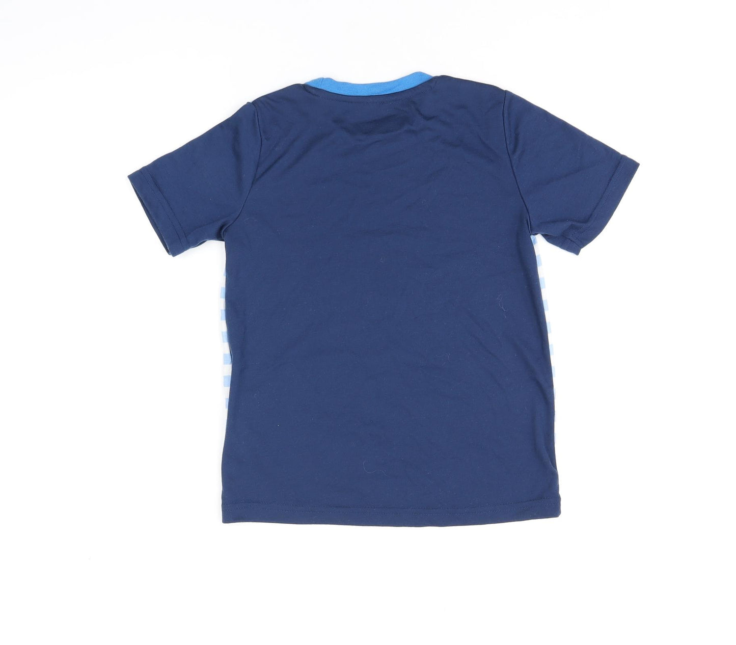 Peppa Pig Boys Blue Striped Polyester Basic T-Shirt Size 7-8 Years Round Neck Pullover