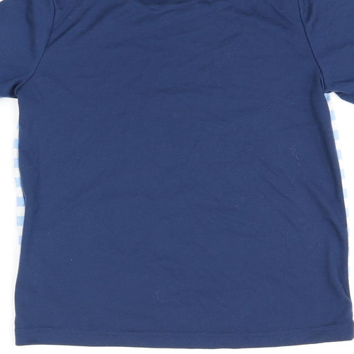 Peppa Pig Boys Blue Striped Polyester Basic T-Shirt Size 7-8 Years Round Neck Pullover