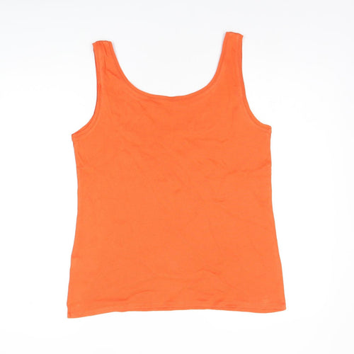 Marks and Spencer Womens Orange Cotton Basic Tank Size 16 Scoop Neck