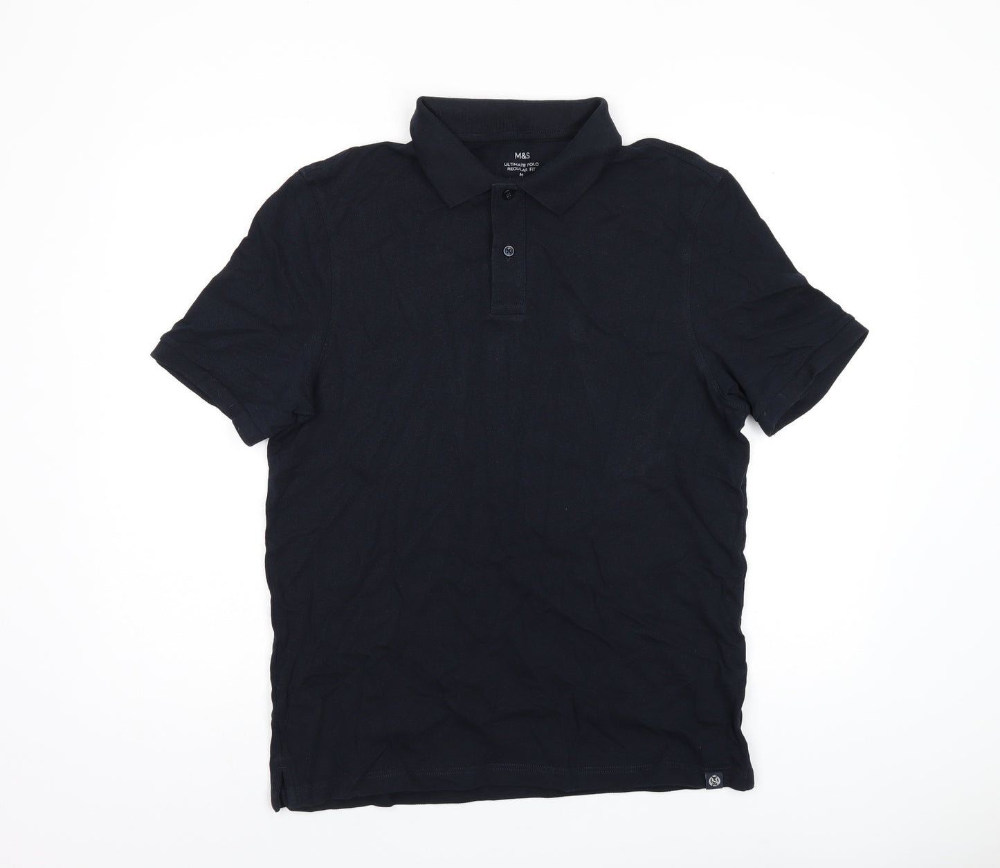Marks and Spencer Mens Black Cotton Polo Size M Collared Button