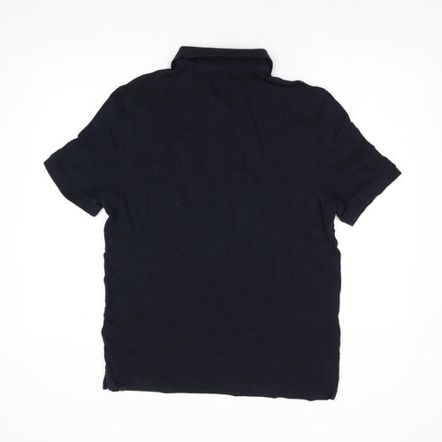 Marks and Spencer Mens Black Cotton Polo Size M Collared Button