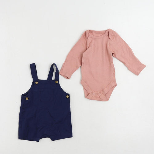 Marks and Spencer Baby Blue Cotton Dungaree Outfit/Set Size Newborn Snap