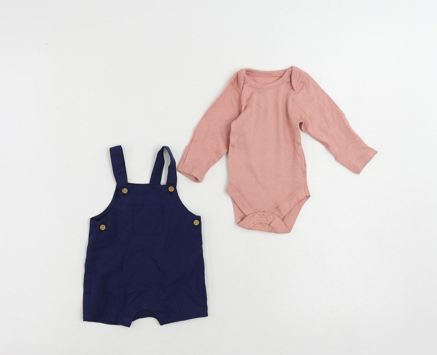 Marks and Spencer Baby Blue Cotton Dungaree Outfit/Set Size Newborn Snap