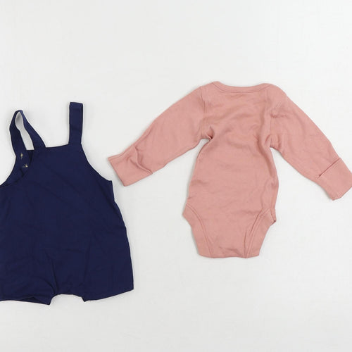 Marks and Spencer Baby Blue Cotton Dungaree Outfit/Set Size Newborn Snap