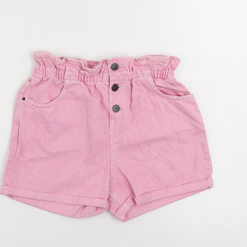 Marks and Spencer Girls Pink Cotton Mom Shorts Size 12-13 Years Regular Buckle - Elastic Waist