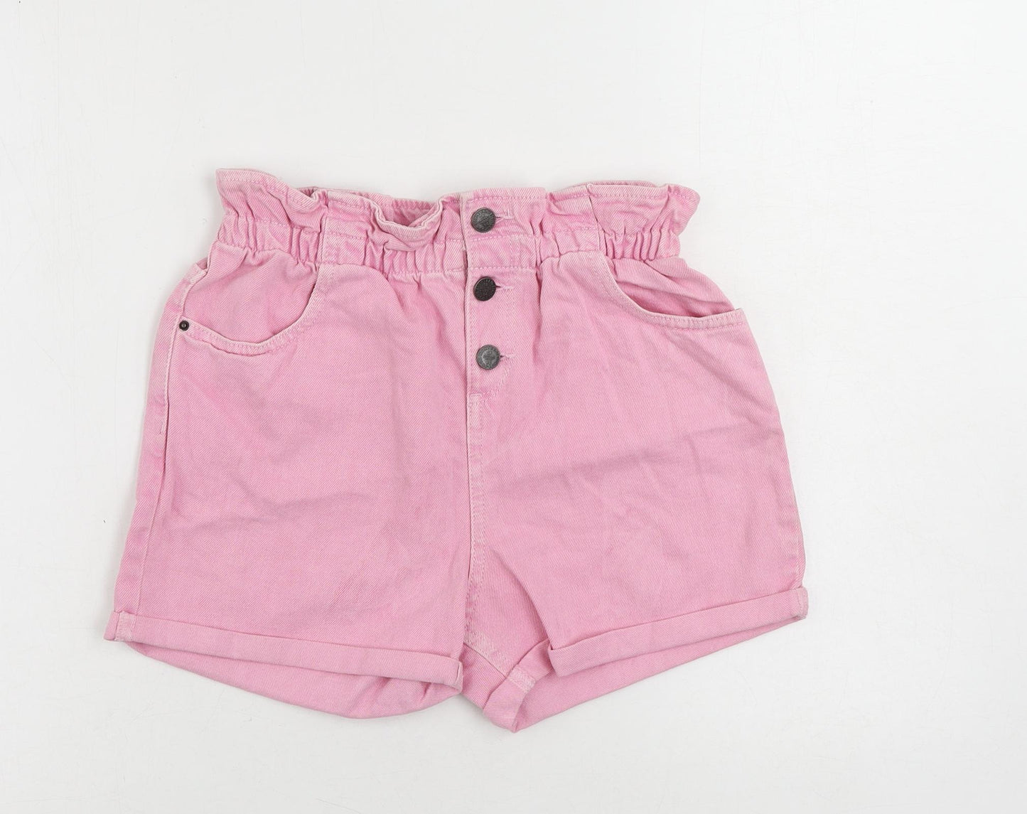 Marks and Spencer Girls Pink Cotton Mom Shorts Size 12-13 Years Regular Buckle - Elastic Waist