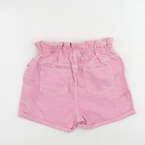 Marks and Spencer Girls Pink Cotton Mom Shorts Size 12-13 Years Regular Buckle - Elastic Waist