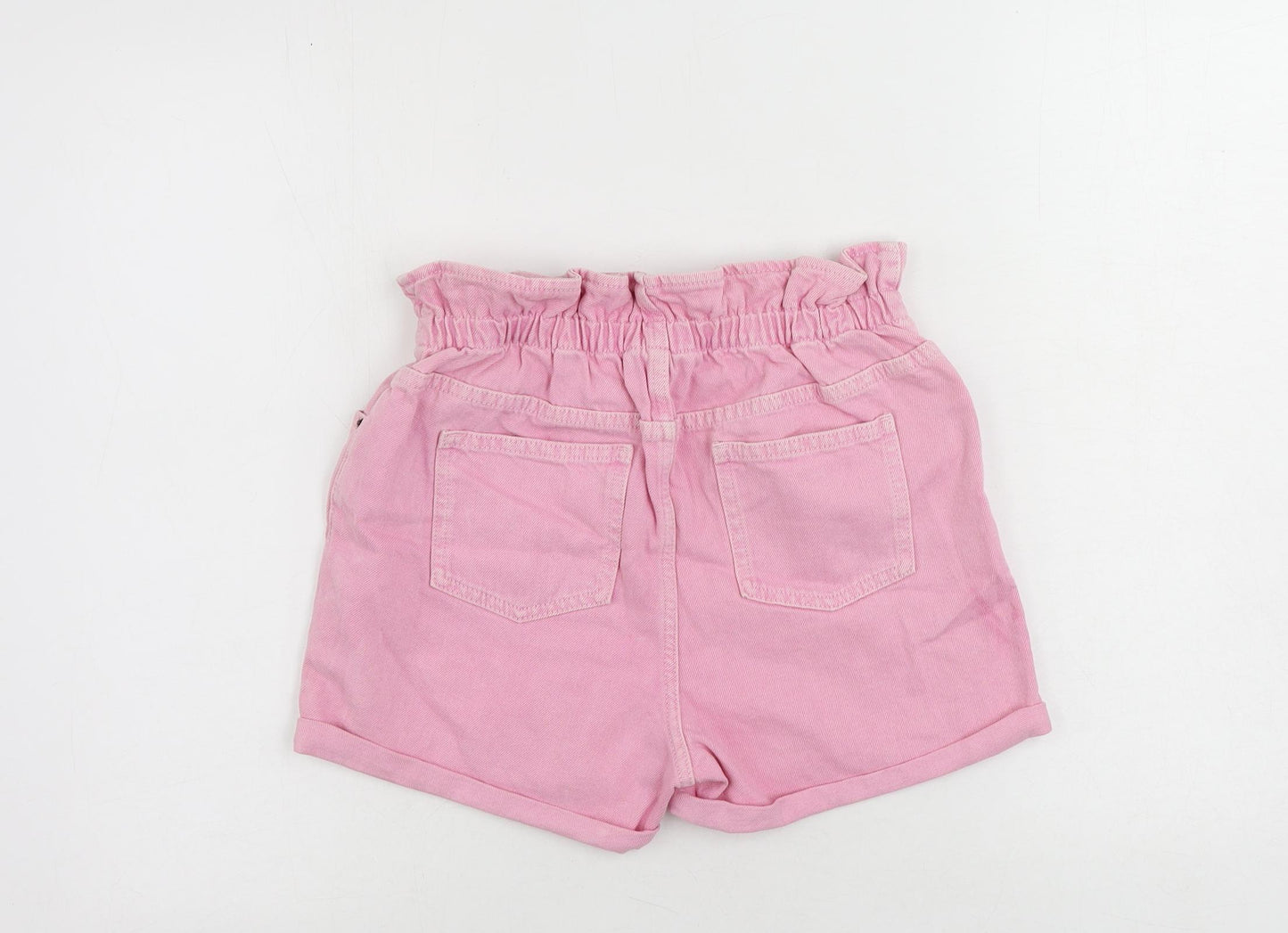Marks and Spencer Girls Pink Cotton Mom Shorts Size 12-13 Years Regular Buckle - Elastic Waist