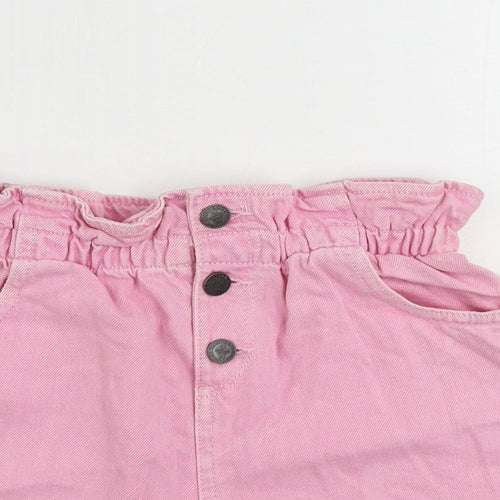 Marks and Spencer Girls Pink Cotton Mom Shorts Size 12-13 Years Regular Buckle - Elastic Waist