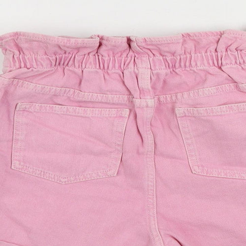 Marks and Spencer Girls Pink Cotton Mom Shorts Size 12-13 Years Regular Buckle - Elastic Waist