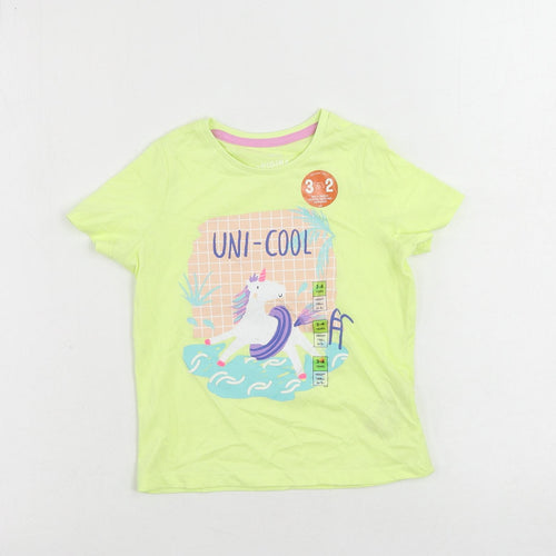 Marks and Spencer Girls Yellow Cotton Pullover T-Shirt Size 3-4 Years Crew Neck Pullover - Unicorn