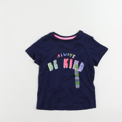 Marks and Spencer Girls Blue Cotton Pullover T-Shirt Size 2-3 Years Crew Neck Pullover - Be Kind