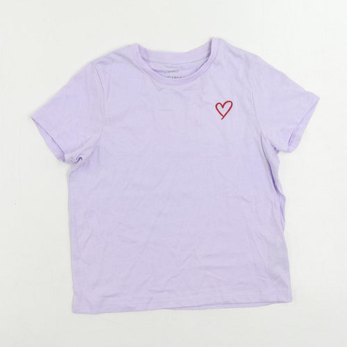 Marks and Spencer Girls Purple Cotton Pullover T-Shirt Size 8-9 Years Crew Neck Pullover - Heart