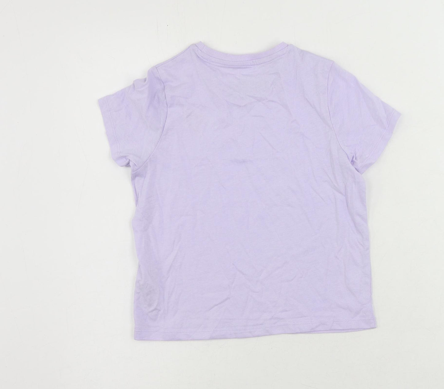 Marks and Spencer Girls Purple Cotton Pullover T-Shirt Size 8-9 Years Crew Neck Pullover - Heart