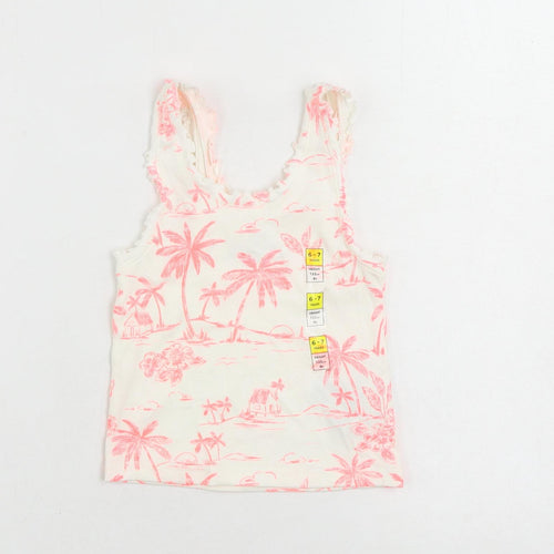 Marks and Spencer Girls White Geometric Cotton Pullover Tank Size 6-7 Years Scoop Neck Pullover - Palm Print