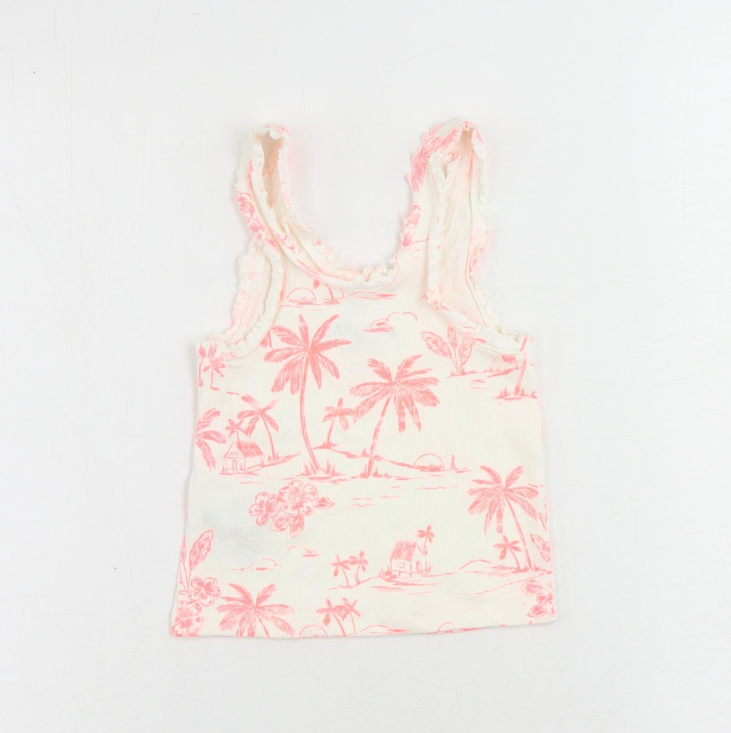 Marks and Spencer Girls White Geometric Cotton Pullover Tank Size 6-7 Years Scoop Neck Pullover - Palm Print