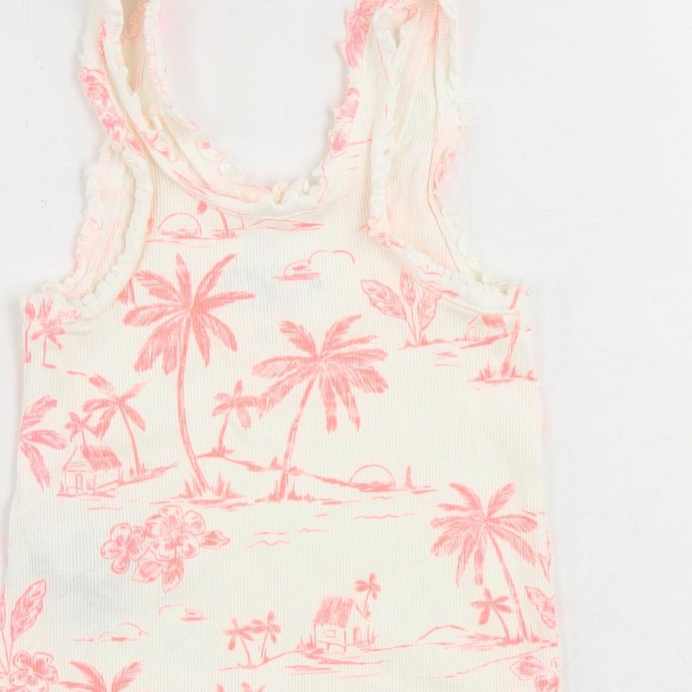 Marks and Spencer Girls White Geometric Cotton Pullover Tank Size 6-7 Years Scoop Neck Pullover - Palm Print