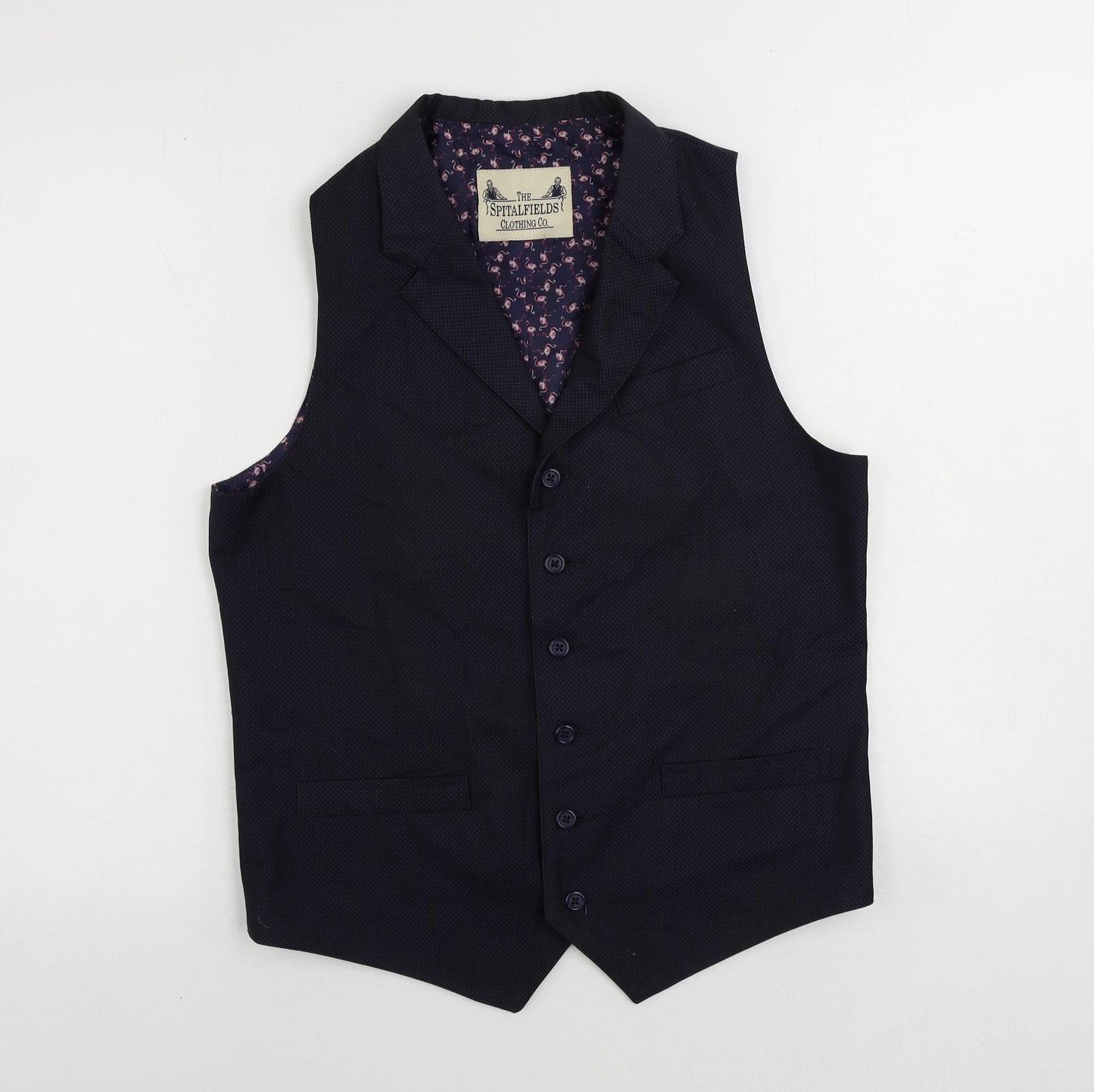 Spitafields Mens Blue Geometric Polyester Jacket Suit Waistcoat Size 40 Regular
