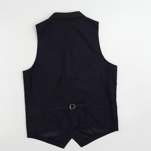 Spitafields Mens Blue Geometric Polyester Jacket Suit Waistcoat Size 40 Regular