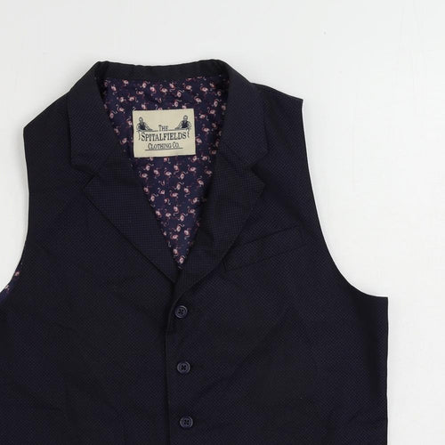 Spitafields Mens Blue Geometric Polyester Jacket Suit Waistcoat Size 40 Regular
