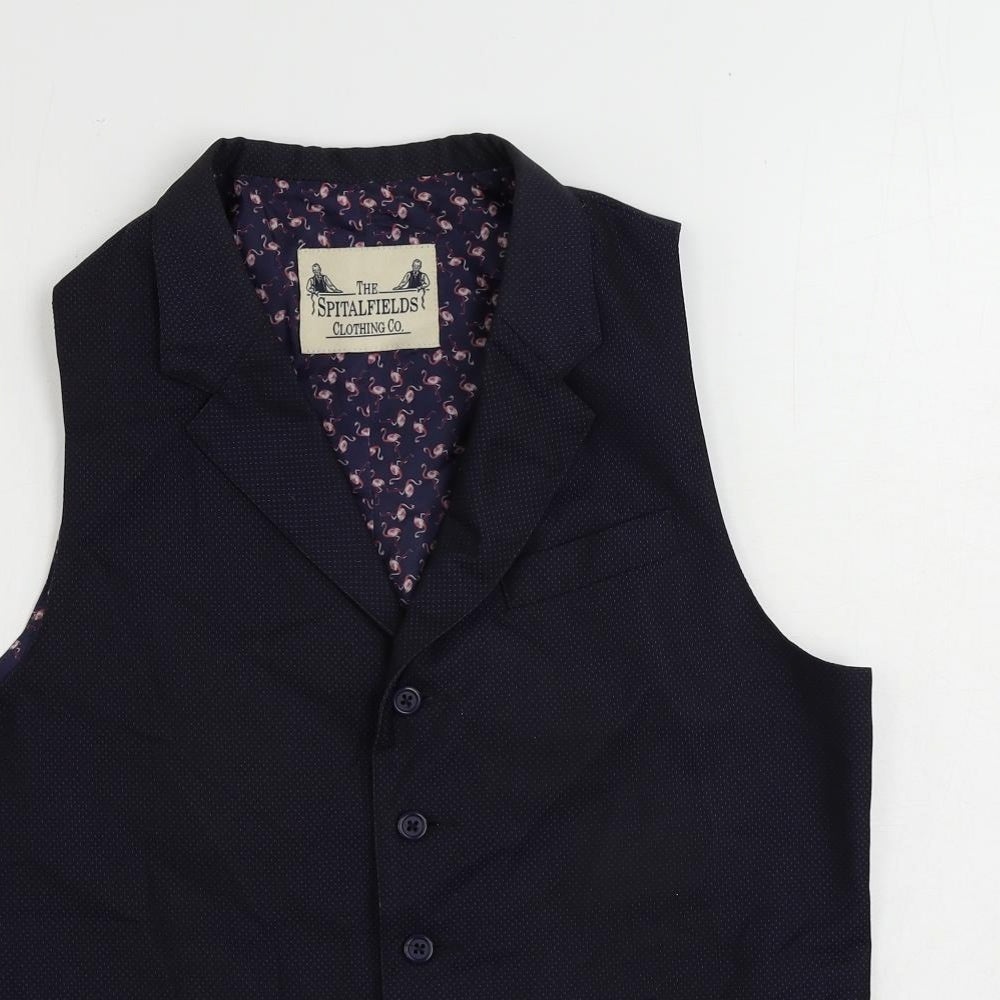 Spitafields Mens Blue Geometric Polyester Jacket Suit Waistcoat Size 40 Regular