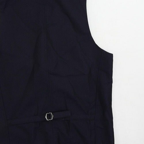 Spitafields Mens Blue Geometric Polyester Jacket Suit Waistcoat Size 40 Regular