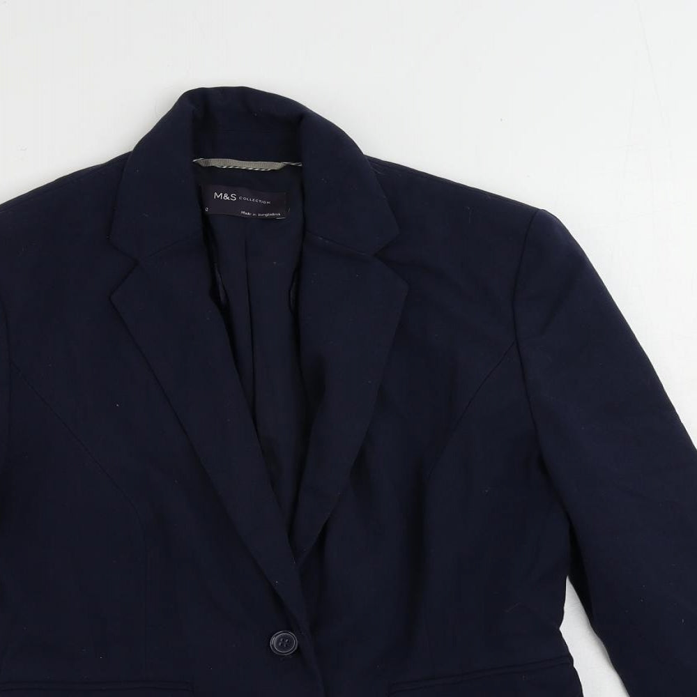 Marks and Spencer Womens Blue Jacket Blazer Size 12 Button