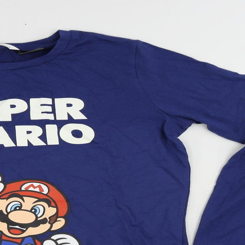 Marks and Spencer Boys Blue Solid Cotton Pyjama Set Size 13-14 Years Pullover - Super Mario
