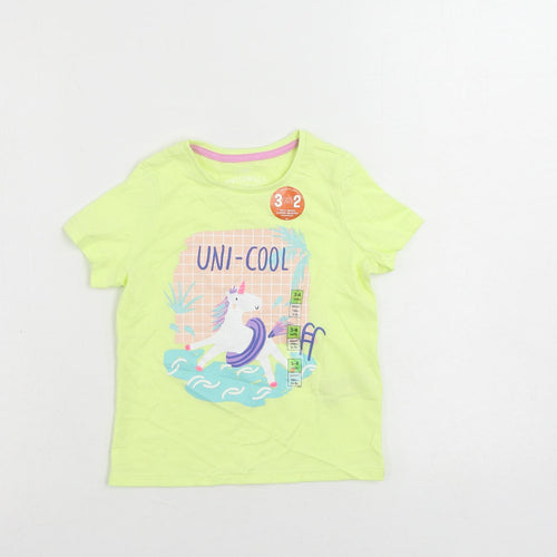 Marks and Spencer Girls Yellow Cotton Pullover T-Shirt Size 3-4 Years Crew Neck Pullover - Unicorn