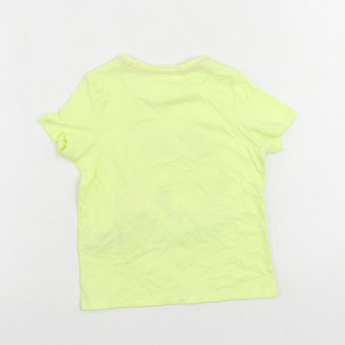 Marks and Spencer Girls Yellow Cotton Pullover T-Shirt Size 3-4 Years Crew Neck Pullover - Unicorn