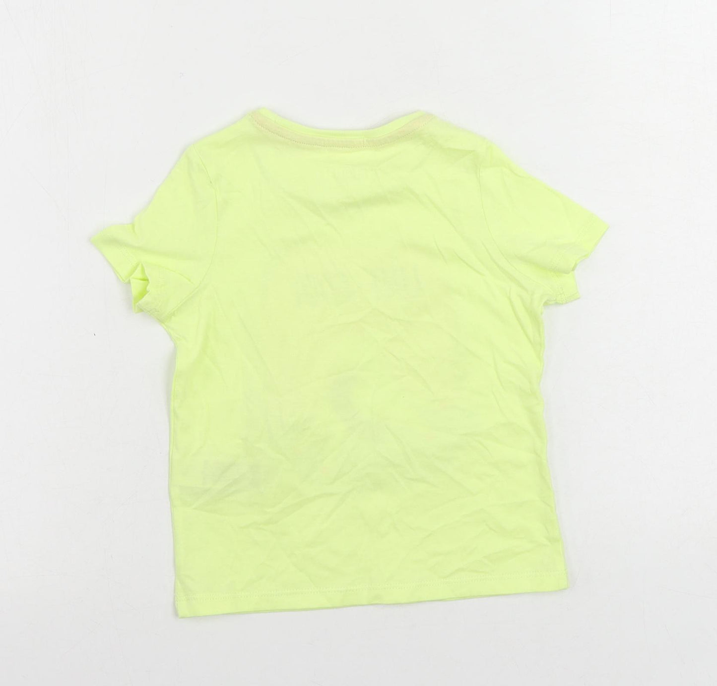 Marks and Spencer Girls Yellow Cotton Pullover T-Shirt Size 3-4 Years Crew Neck Pullover - Unicorn