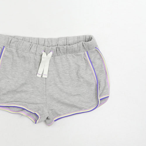 Marks and Spencer Girls Grey Cotton Sweat Shorts Size 9-10 Years Regular Drawstring - Contrasting Trim