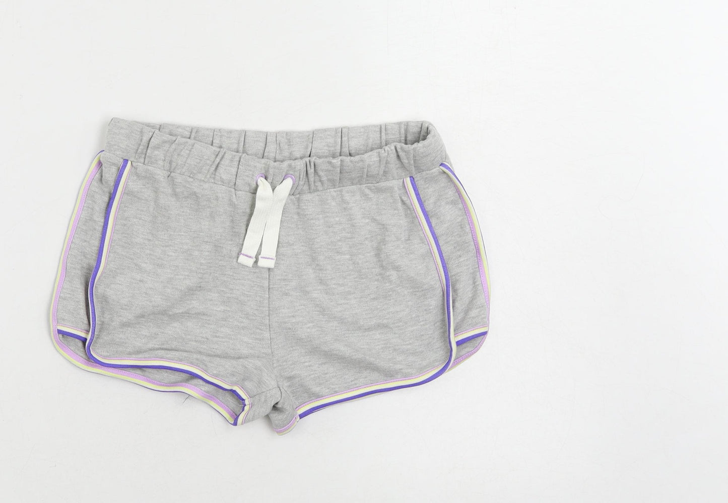 Marks and Spencer Girls Grey Cotton Sweat Shorts Size 9-10 Years Regular Drawstring - Contrasting Trim