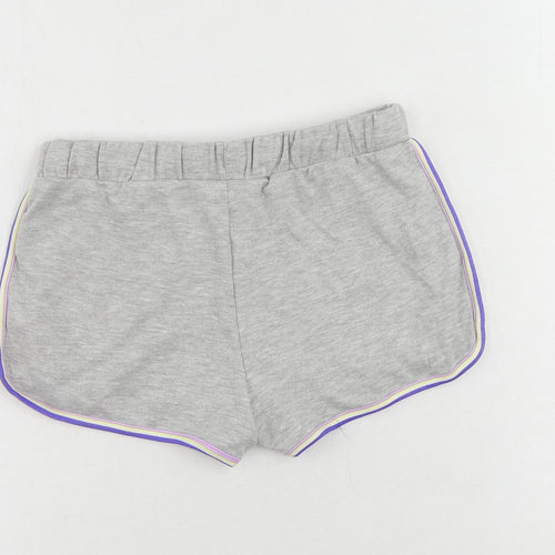 Marks and Spencer Girls Grey Cotton Sweat Shorts Size 9-10 Years Regular Drawstring - Contrasting Trim