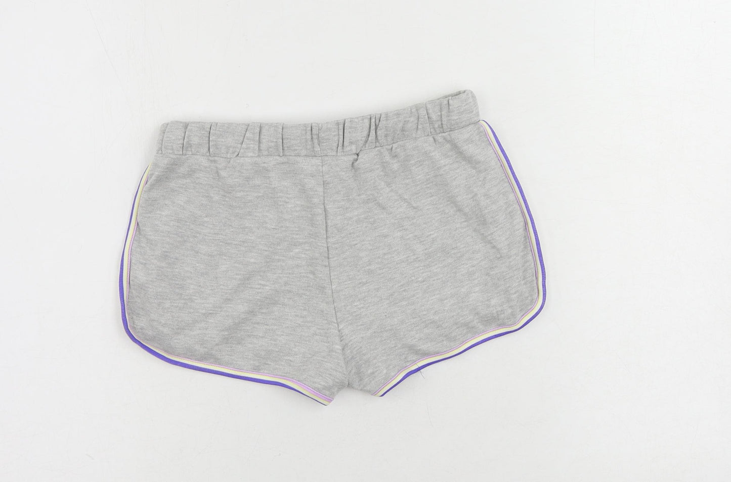 Marks and Spencer Girls Grey Cotton Sweat Shorts Size 9-10 Years Regular Drawstring - Contrasting Trim