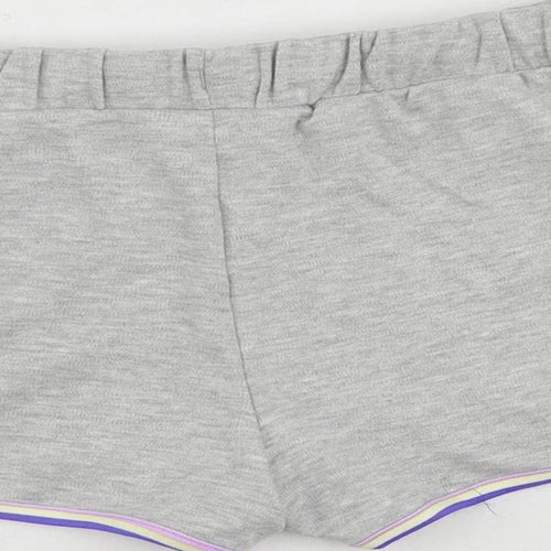 Marks and Spencer Girls Grey Cotton Sweat Shorts Size 9-10 Years Regular Drawstring - Contrasting Trim