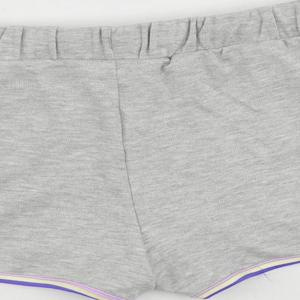 Marks and Spencer Girls Grey Cotton Sweat Shorts Size 9-10 Years Regular Drawstring - Contrasting Trim