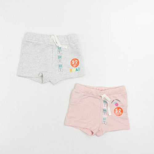 Marks and Spencer Baby Grey Cotton Cropped Trousers Size 9-12 Months Drawstring - Set