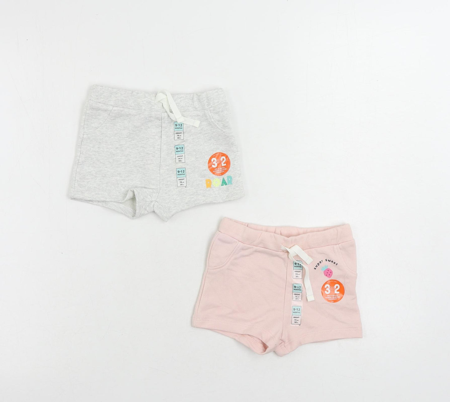 Marks and Spencer Baby Grey Cotton Cropped Trousers Size 9-12 Months Drawstring - Set