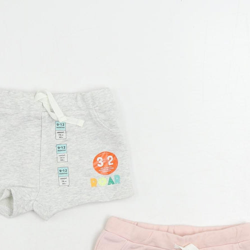 Marks and Spencer Baby Grey Cotton Cropped Trousers Size 9-12 Months Drawstring - Set