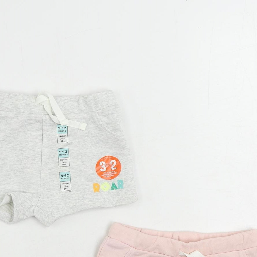 Marks and Spencer Baby Grey Cotton Cropped Trousers Size 9-12 Months Drawstring - Set