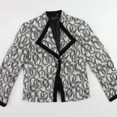 Kasper Womens Black Geometric Jacket Blazer Size 12 Button