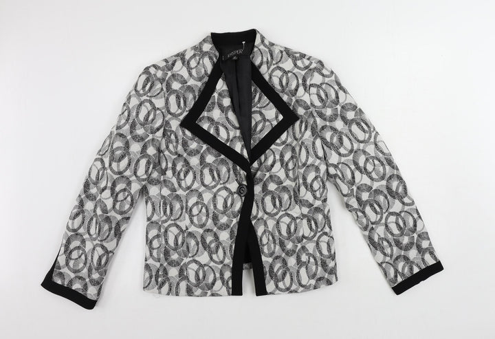 Kasper Womens Black Geometric Jacket Blazer Size 12 Button