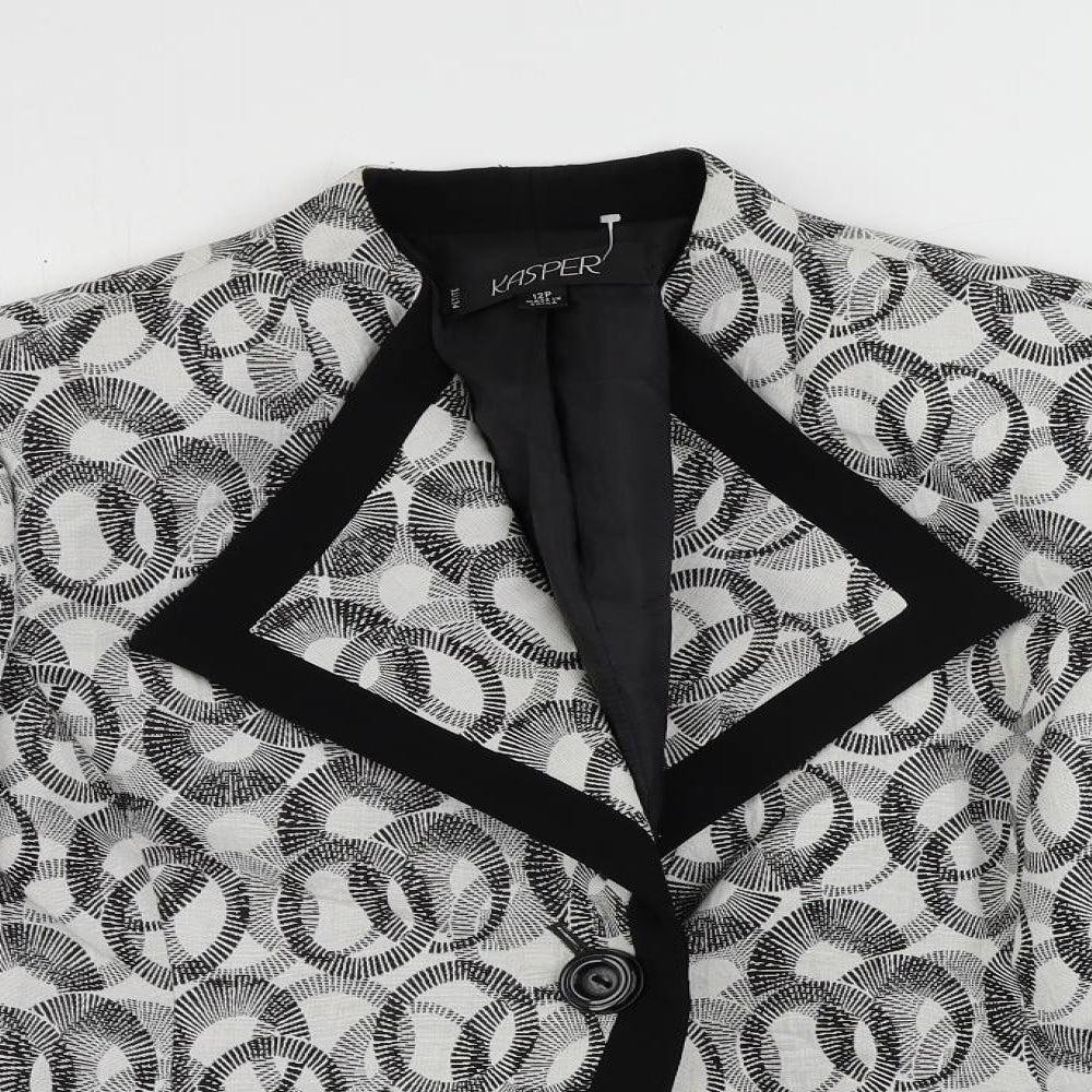 Kasper Womens Black Geometric Jacket Blazer Size 12 Button