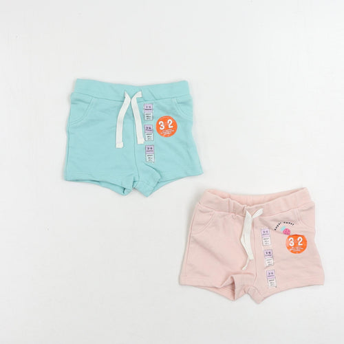 Marks and Spencer Baby Blue Cotton Cropped Trousers Size 3-6 Months Drawstring - Set