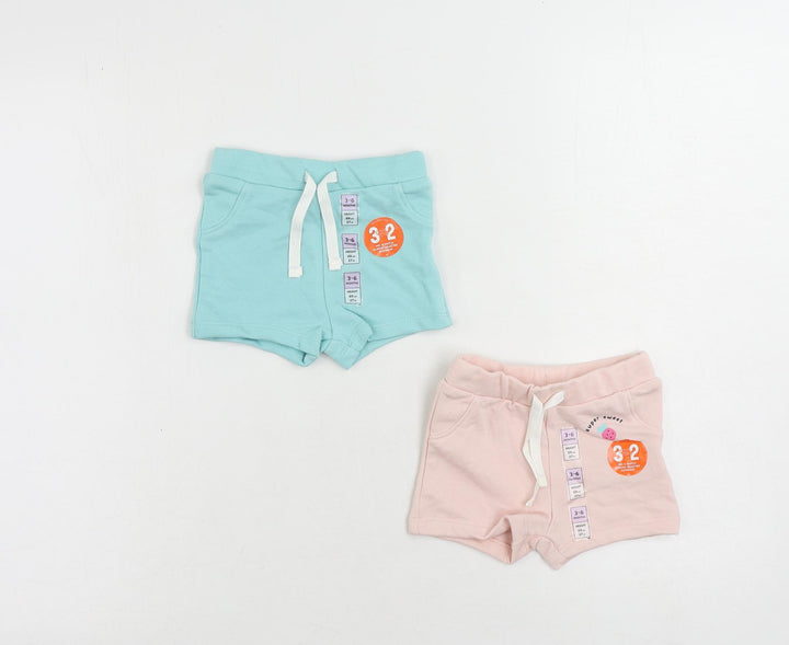Marks and Spencer Baby Blue Cotton Cropped Trousers Size 3-6 Months Drawstring - Set