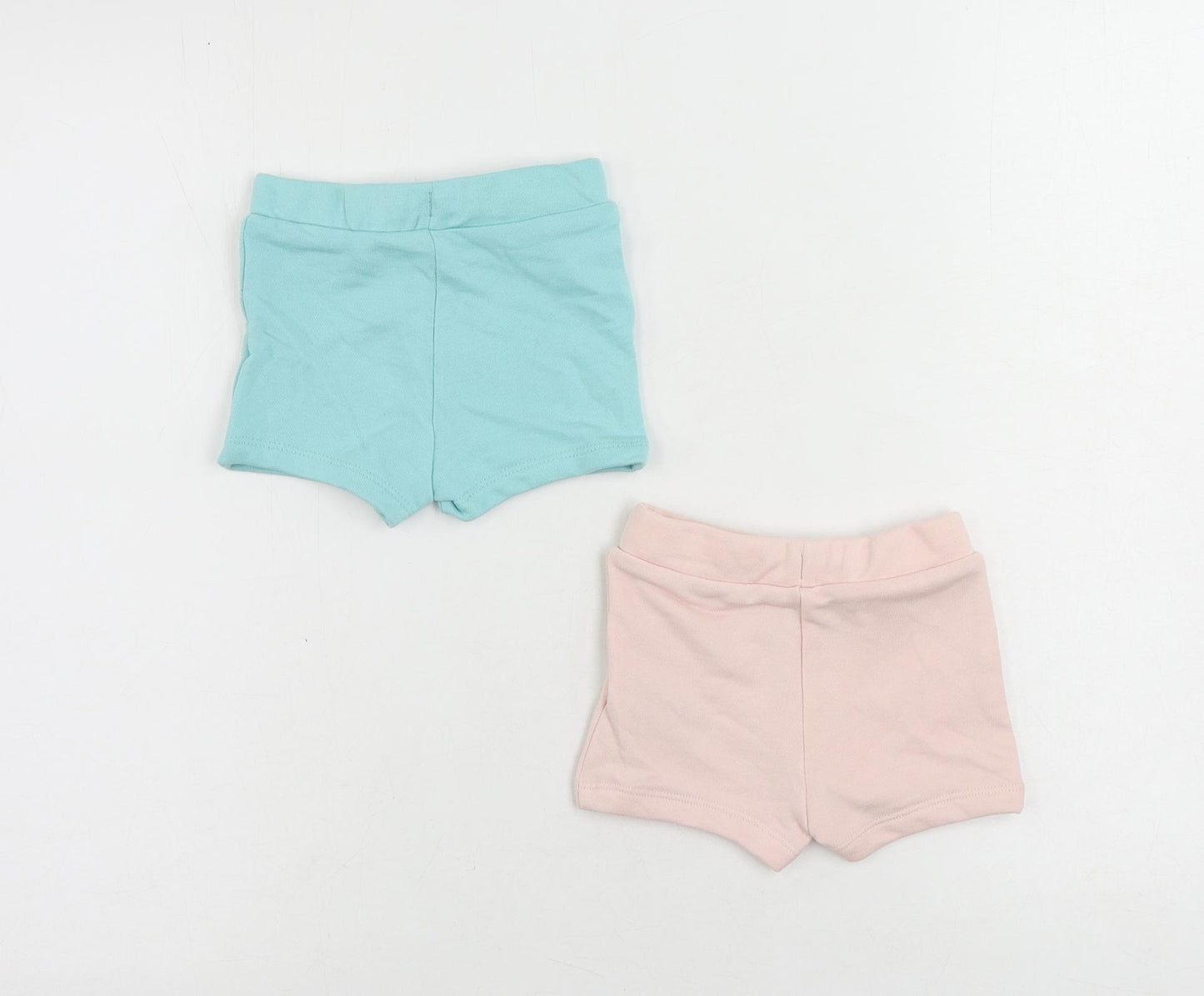 Marks and Spencer Baby Blue Cotton Cropped Trousers Size 3-6 Months Drawstring - Set