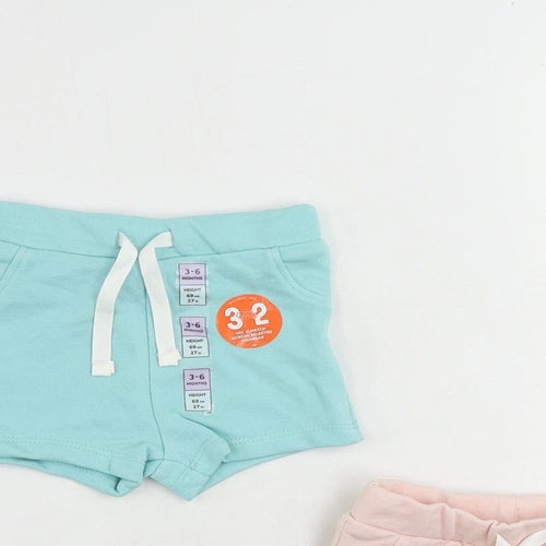 Marks and Spencer Baby Blue Cotton Cropped Trousers Size 3-6 Months Drawstring - Set